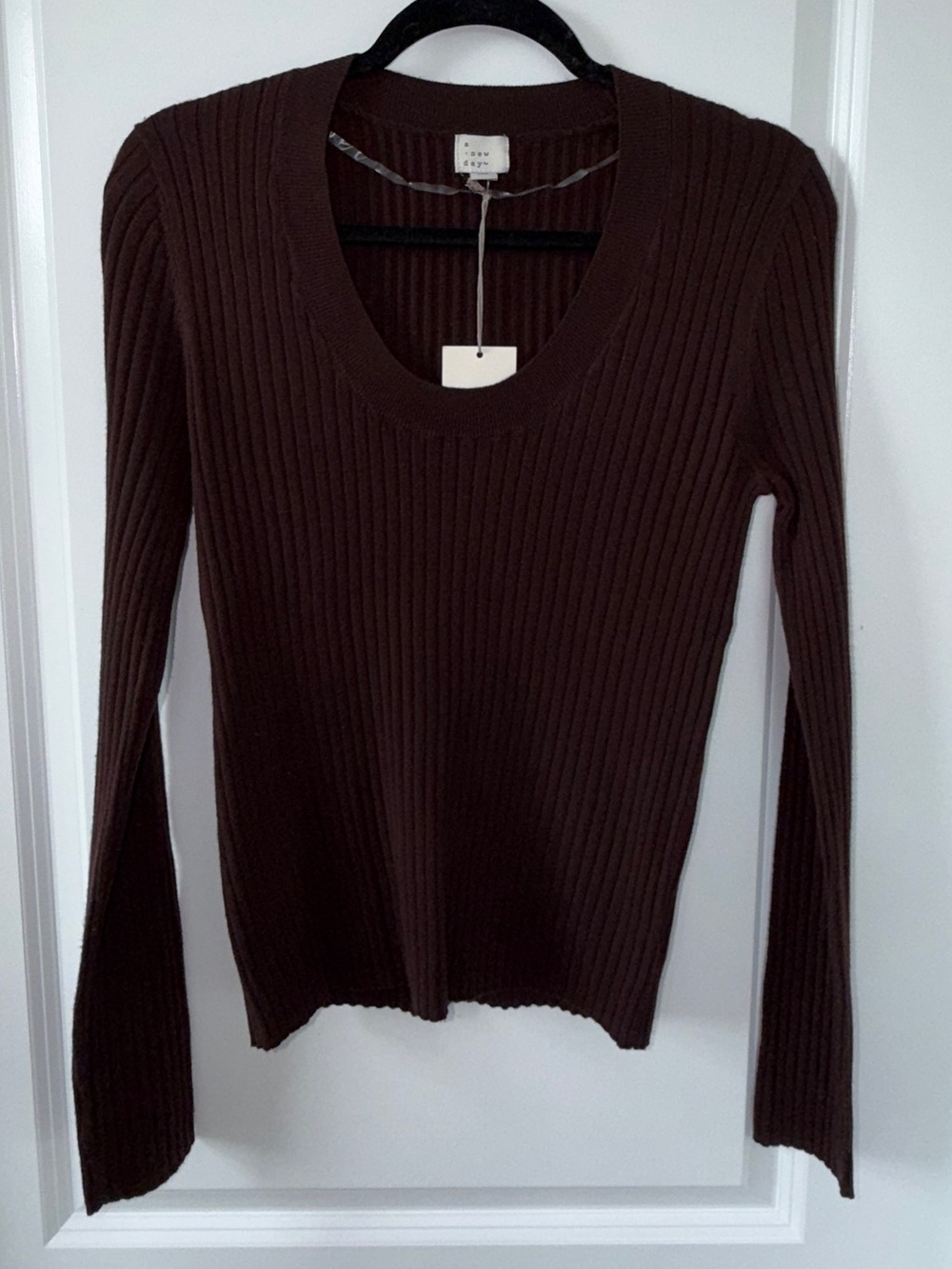 a new day Brown Ribbed Scoop Neck Sweater Top Size Large NWT